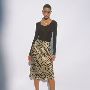 🐆 Realisation Naomi Leopard Silk A-Line Midi Skirt